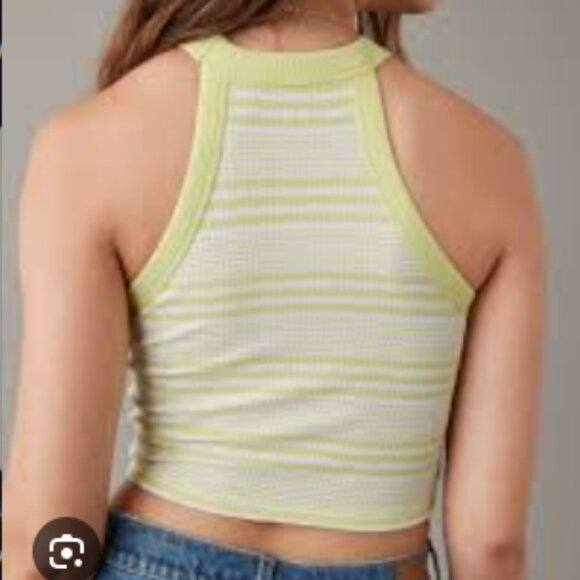 American Eagle Cropped Racerback Stripped Tank Top in Large - EUC - Lime & Cream - Picture 5 of 5